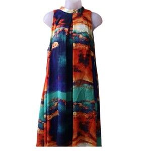 Signature by Robbie Bee Watercolor Abstract Print Swing Dress 10 NWT